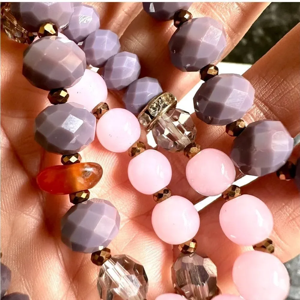 Pink purple orange beaded necklace
